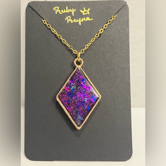Ruby Reyna Arts Jewelry - Handmade Purple Galaxy Resin Necklace – Glitter Diamond Pendant